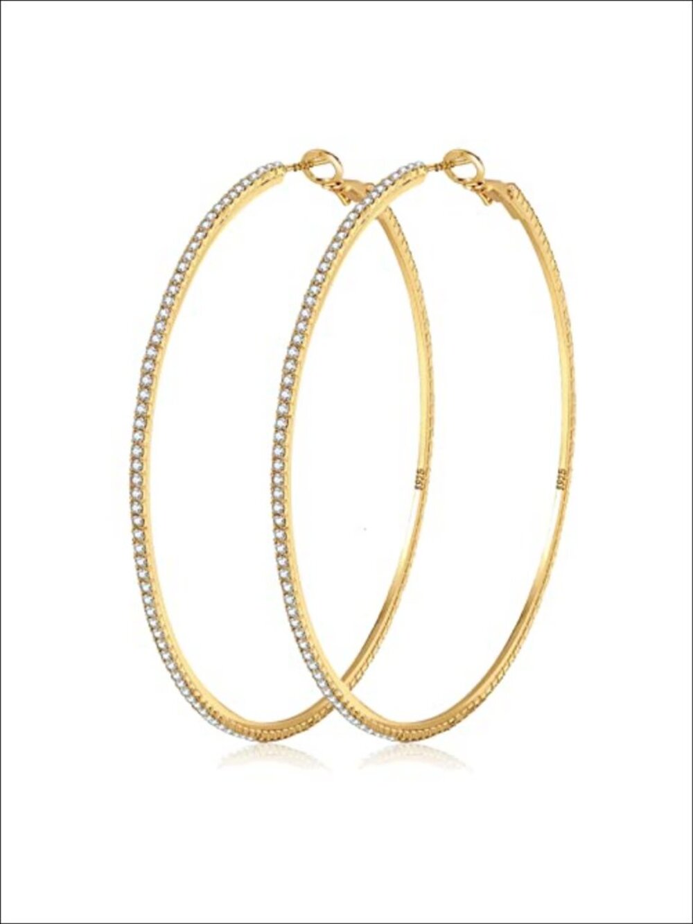 Large Rhinestone Hoop Earrings Sterling Silver Post Thin Hoop Earrings